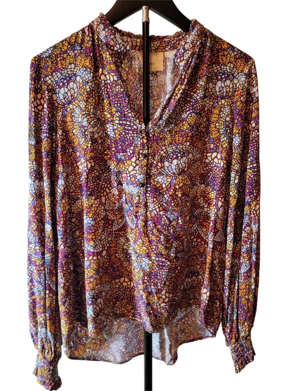Maeve Anthropologie Colette Peasant Blouse Mosaic Stained Glass Print Small
